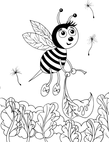 Bee With Honey Coloring Page